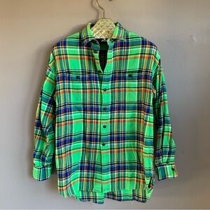 Polo Ralph Lauren Green Plaid Flannel Button Front Shirt, Size Medium